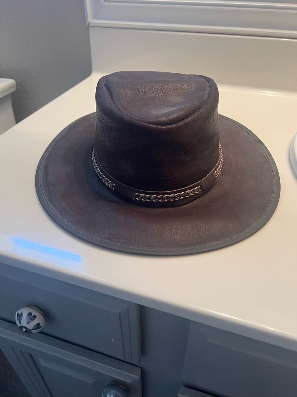Men's Dark Brown Leather Fedora with Braided Band